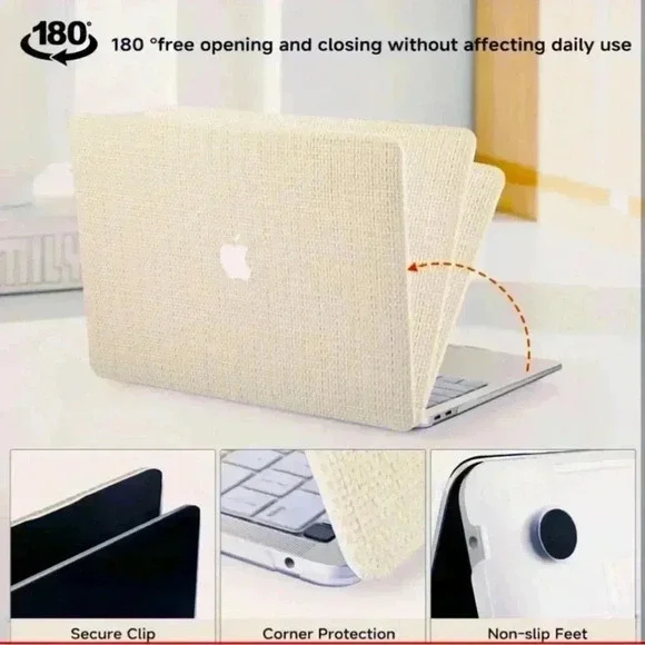 Hard Shell Case for MacBook Pro 13" with Keyboard Cover Beige Textured Slim New - Picture 9 of 12